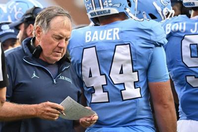 Oct 3, 2026; Chapel Hill, North Carolina, USA; North Carolina Tar Heels head coach Bill Belichick in the second quarter at Kenan Stadium. Mandatory Credit: Bob Donnan-Imagn Images