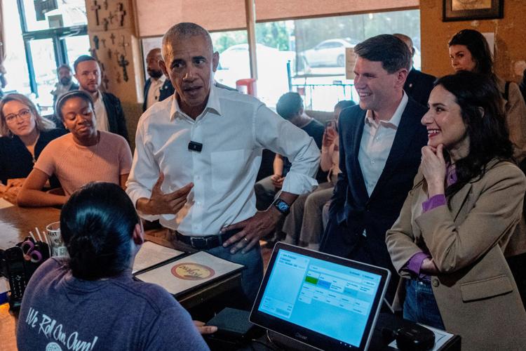Former U.S. President Obama, Texas Democratic Senate candidate Rep. Talarico, and Texas Democratic gubernatorial candidate Hinojosa visit the Taco Joint, in Austin