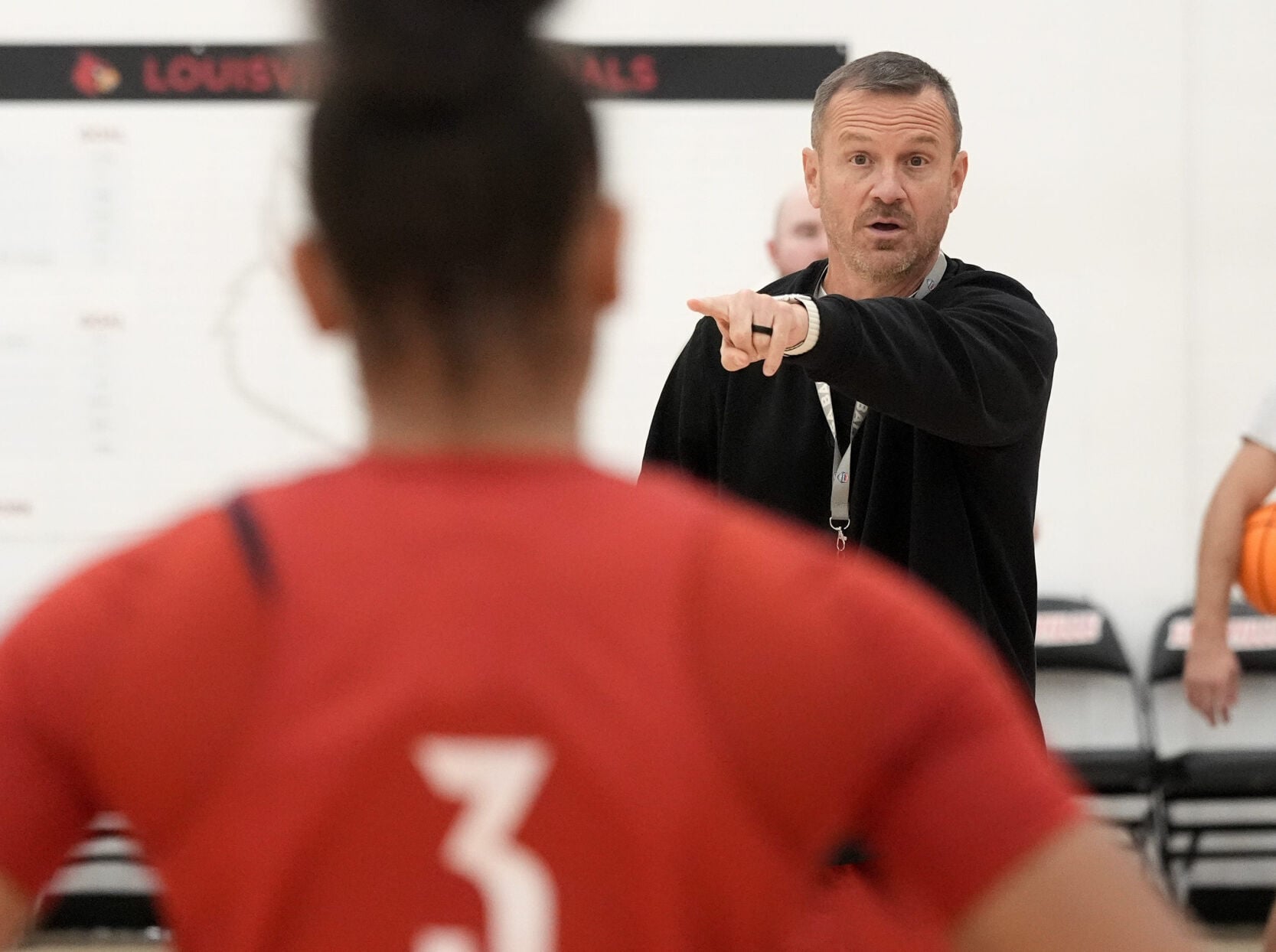 Coach Jeff Walz works with his team during Louisville Cardinals Women’s Basketball practice.  Oct 22, 2026