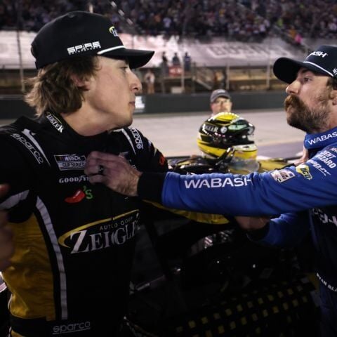 Logano races past tangled Hocevar, Gibbs and Blaney to take win at Bass Pro Shops Night Race