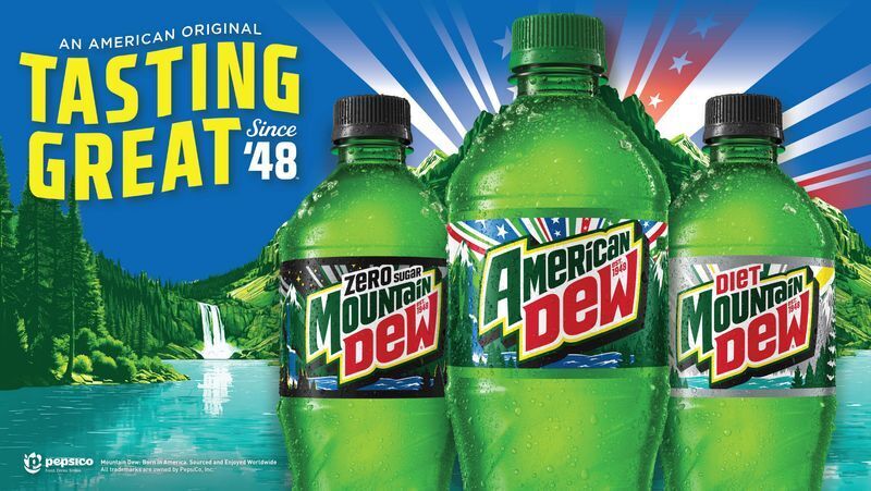 New, limited-edition labels, available nationwide this summer, have renamed Mountain Dew as American Dew for America's 250th birthday.