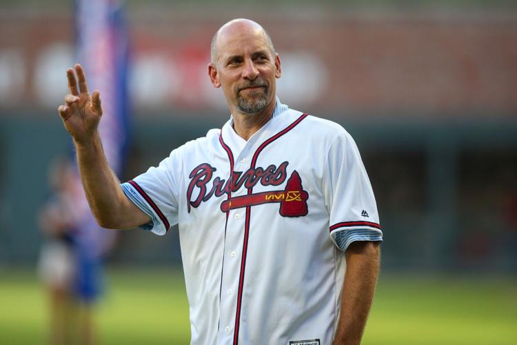Aug 16, 2019; Atlanta, GA, USA; Former Atlanta Braves pitcher John Smoltz (29) waves to fans before a game against the Los Angeles Dodgers at SunTrust Park. Mandatory Credit: Brett Davis-USA TODAY Sports