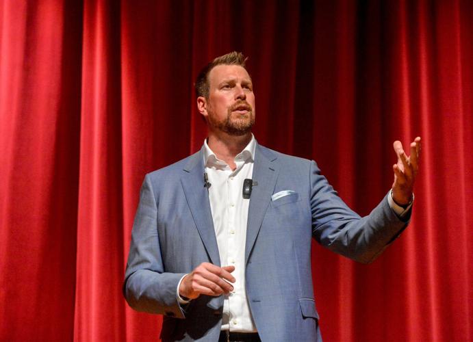 Ryan Leaf, former NFL quarterback and C.M. Russell HIgh grad, delivers his talk entitled "Lying to Myself", Thursday evening in the CMR Auditorium.