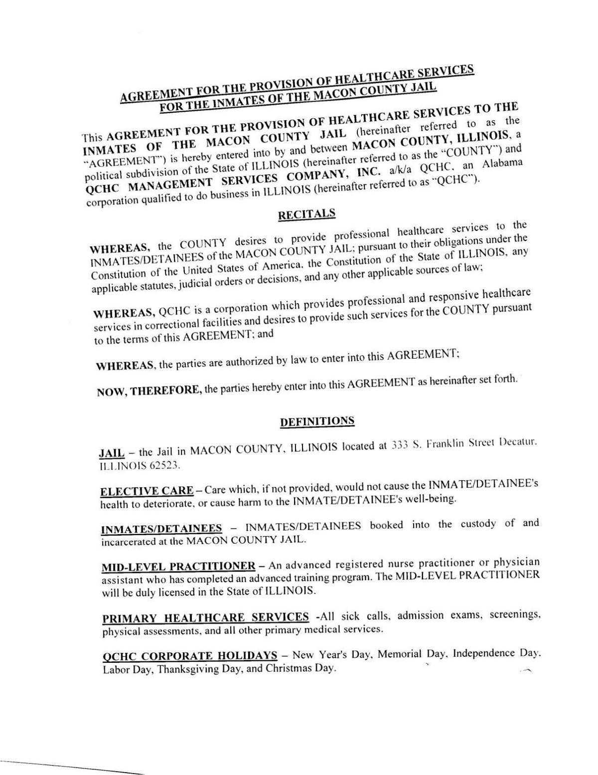 Macon County Jail Health Care Contract