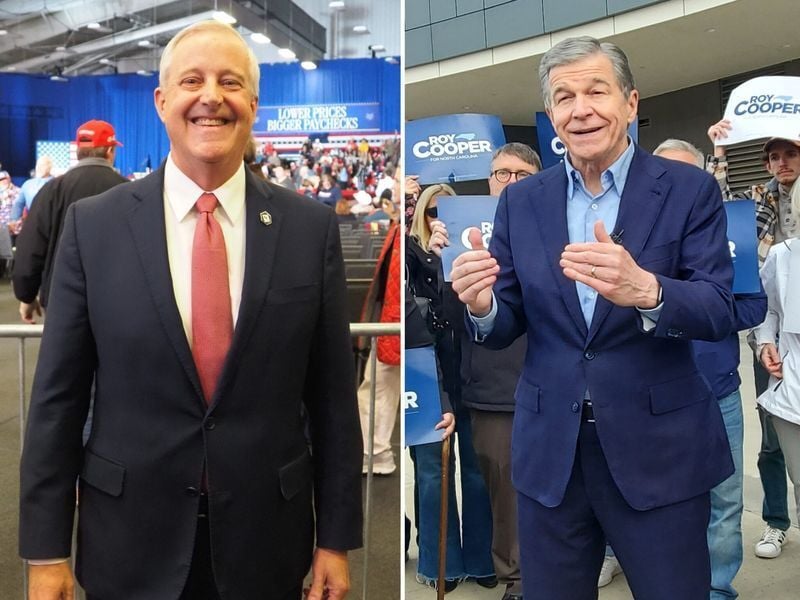 Former state and national GOP Chair Michael Whatley (left) and former Gov. Roy Cooper are set to face off in November after winning their parties’ U.S. Senate nominations.