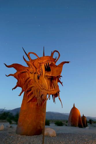 A metal sculpture of a serpent by artist Richard Breceda.