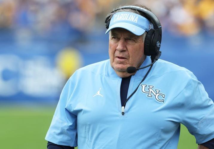 Oct 10, 2026; Pittsburgh, Pennsylvania, USA;  North Carolina Tar Heels head coach Bill Belichick looks on from the sidelines against the Pittsburgh Panthers during the third quarter at Acrisure Stadium.  Mandatory Credit: Charles LeClaire-Imagn Images