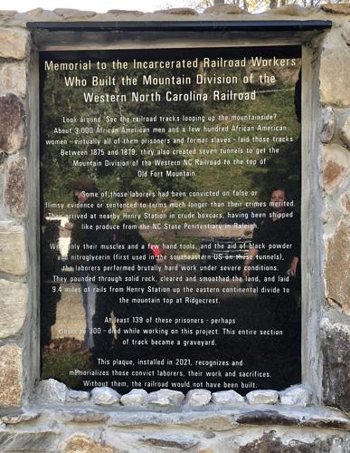 Memorial dedicated to convict laborers who built the railroad in the 1870s