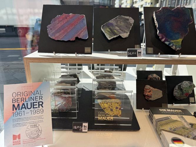 Pieces of the Berlin Wall for sale at the Mauermuseum, or wall museum, near Checkpoint Charlie.