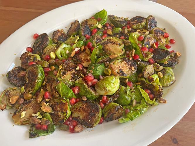 This easy, one-pan Brussels sprouts dish is brightened with pomegranate and chopped pistachio.