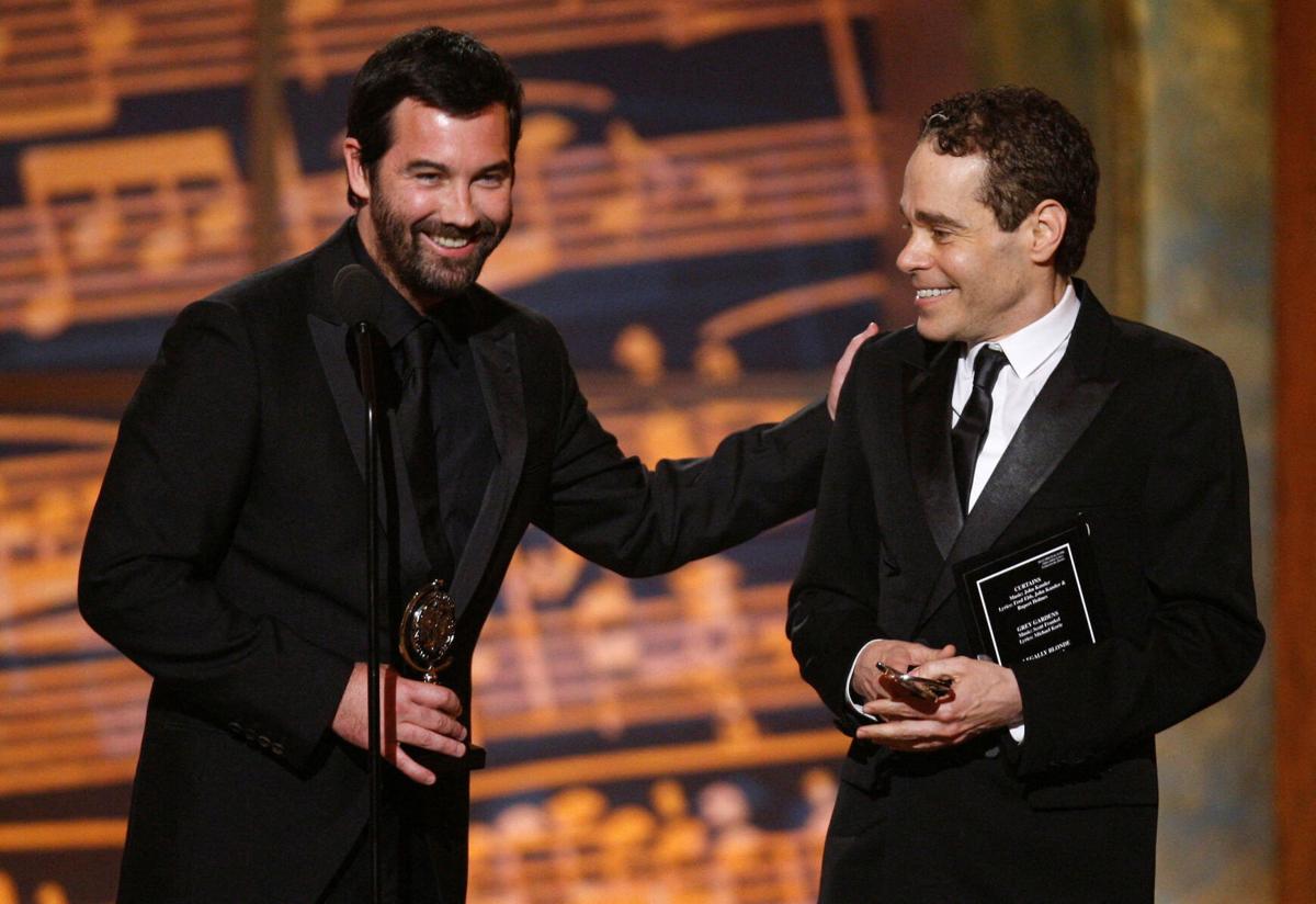 FILE PHOTO: Duncan Sheik pats Steven Slater on shoulder after they won the award for Best Original Score Written for the Theatre at the 61st Annual Tony Awards in New York City