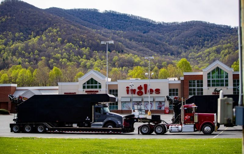 Trucks sit in the parking lot outside Ingles Market in Swannanoa on April 6, 2026.