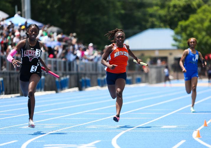 Lois Mwanja of North Cobb High runs the final leg of the GHSA 7A 4x100M State Finals, placing 4th. SPECIAL//Leah Watson
