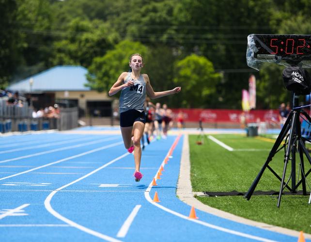 Freshman Mary Nesmith of Marietta wins the 1600M race, her 2nd of 3 individual titles in the GHSA 7A State Track Championships. SPECIAL//Leah Watson