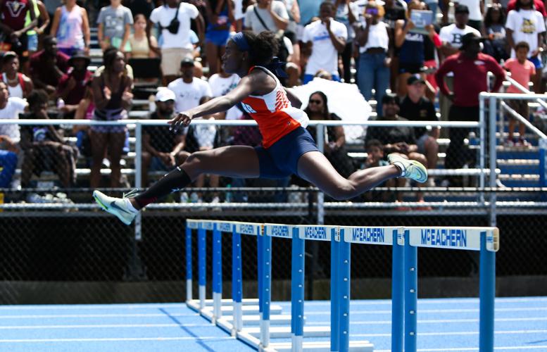 Freshman Jasmine Robinson of North Cobb HS takes 1st in the girls GHSA 7A 300M hurdles finals. SPECIAL//Leah Watson