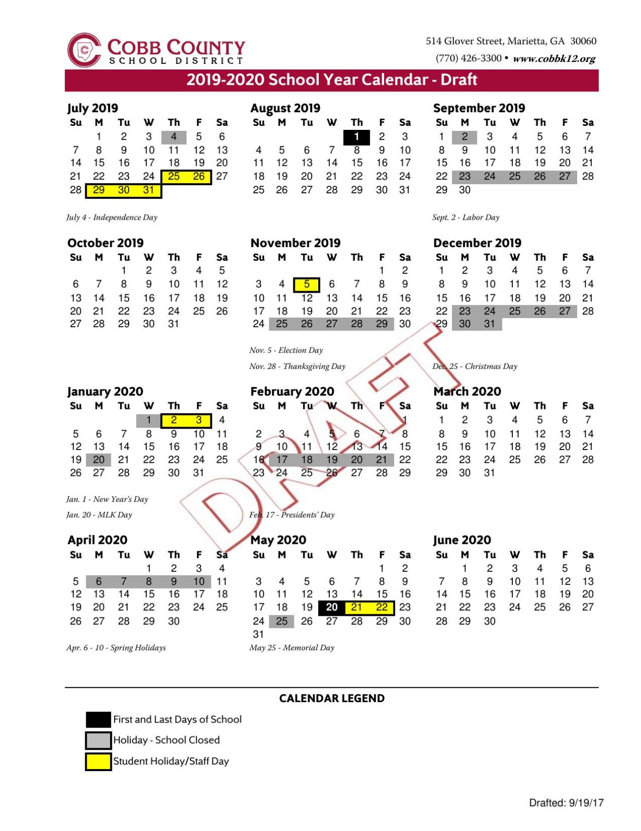 Cobb School Calendar 2019 20 2 pdf Mdjonline