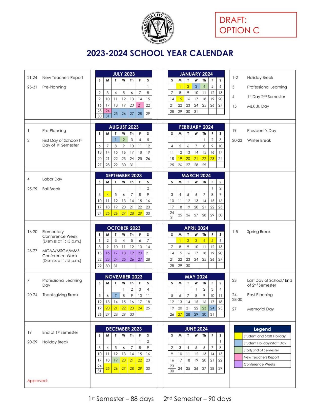 Cobb County Calendar 2022 2023-24 Marietta Schools Calendar Option C | | Mdjonline.com