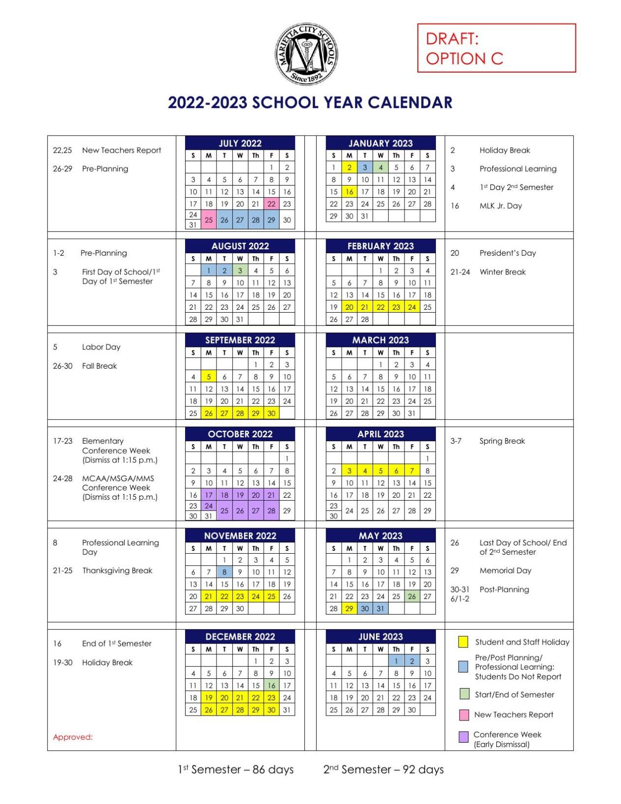 Fulton County Calendar 2022 23 2022-23 Marietta Schools Calendar Option C | | Mdjonline.com