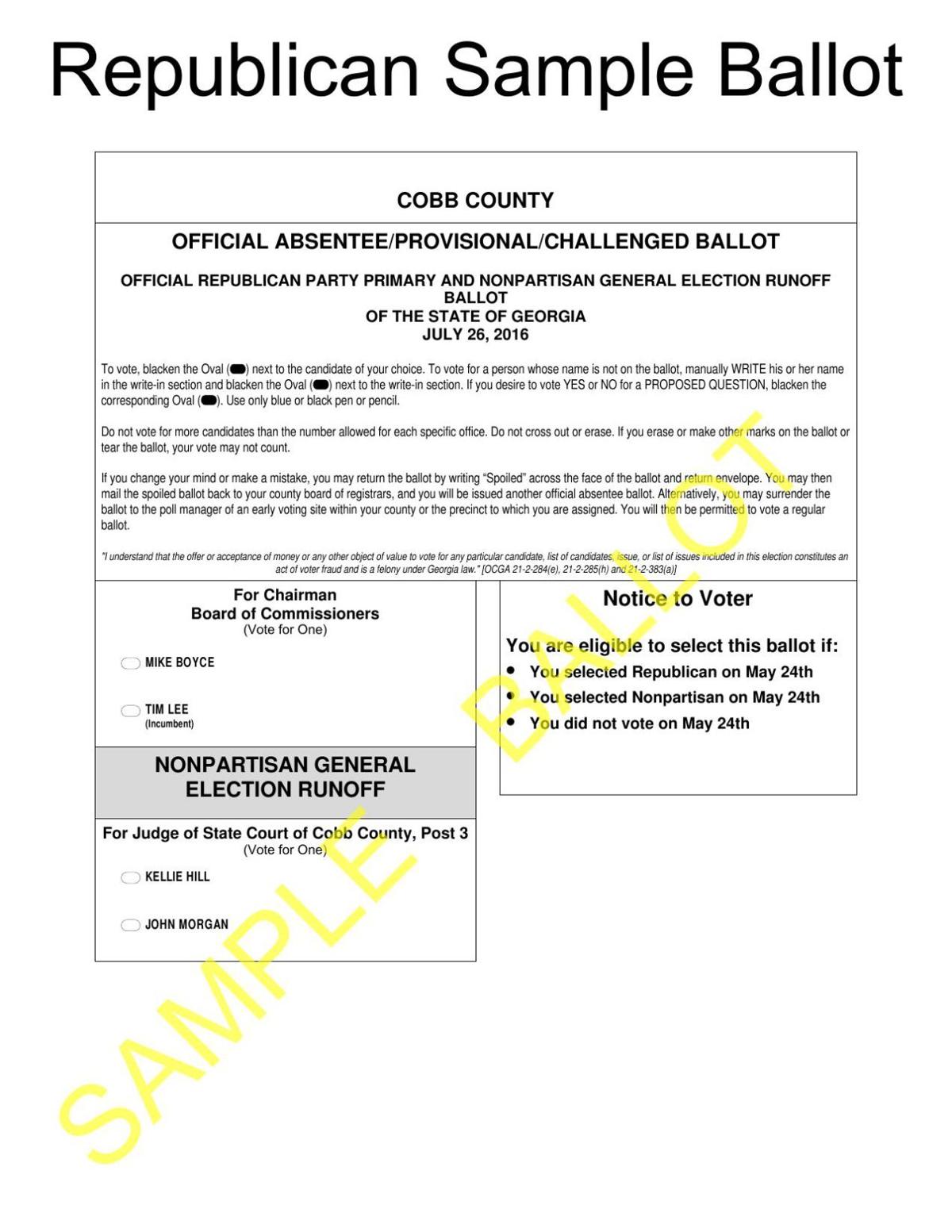 Runoff Sample Ballot Republican Pdf Mdjonline Com