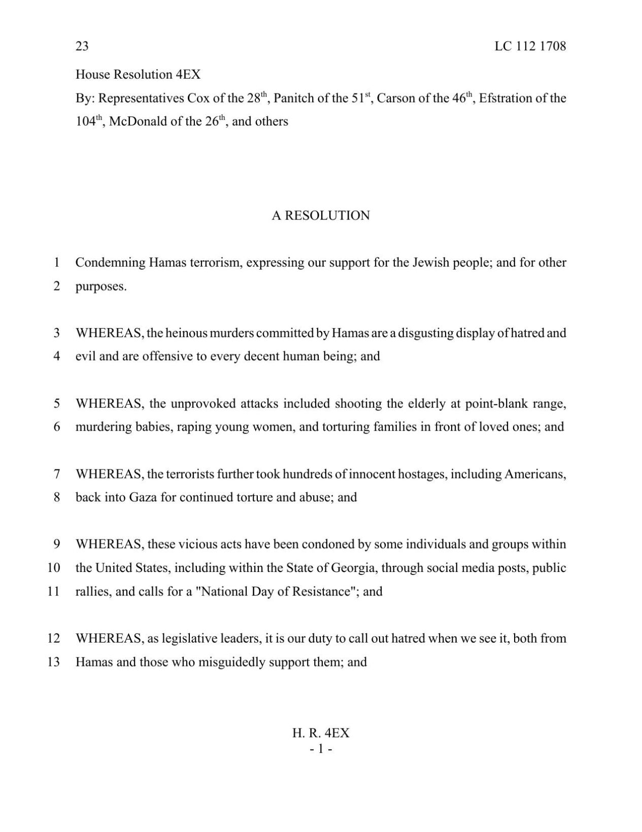 House Resolution Condemning Hamas