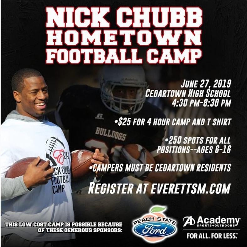 Nick Chubb football camp registrations underway, limited spots for Cedartown players available
