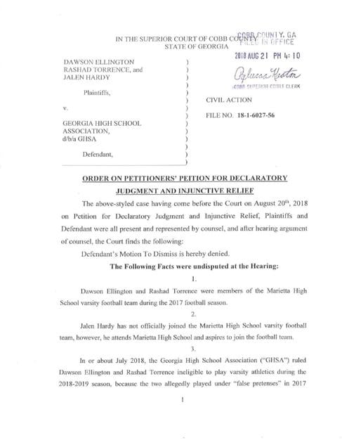 Judge Rules Marietta Players Eligible Until New Appeal Hearings