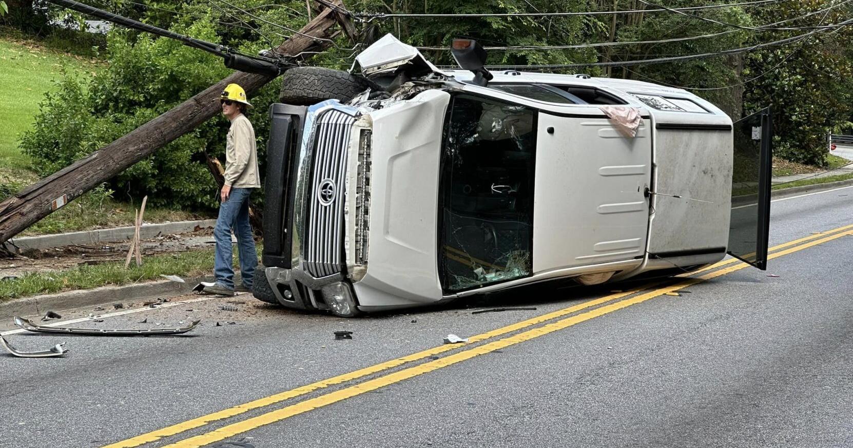 Truck Downs Power Lines and Ends Up On Its Side in Marietta - Vimarsana News