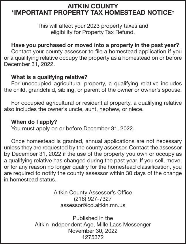 2022 Homestead Notice | County | messagemedia.co