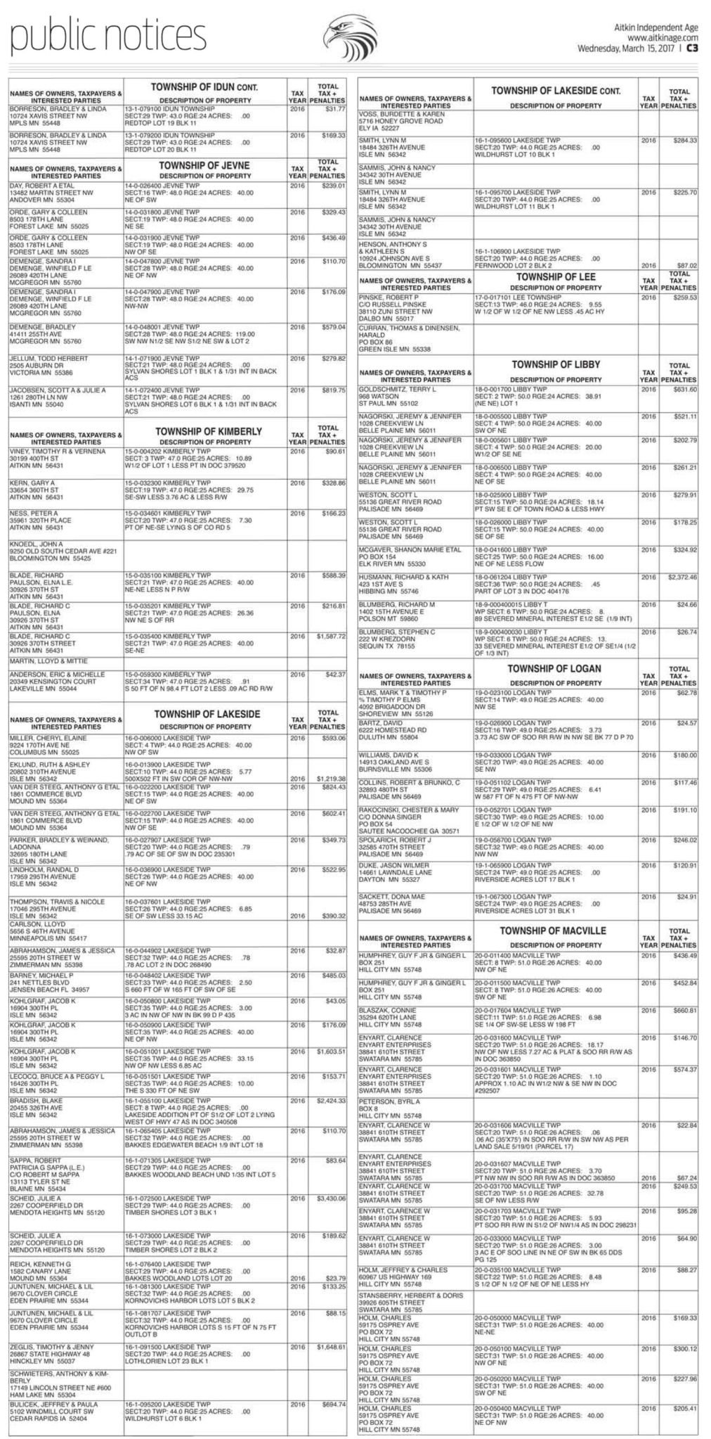 Notice of Delinquent Taxes page 3 | Legal Notices | messagemedia.co