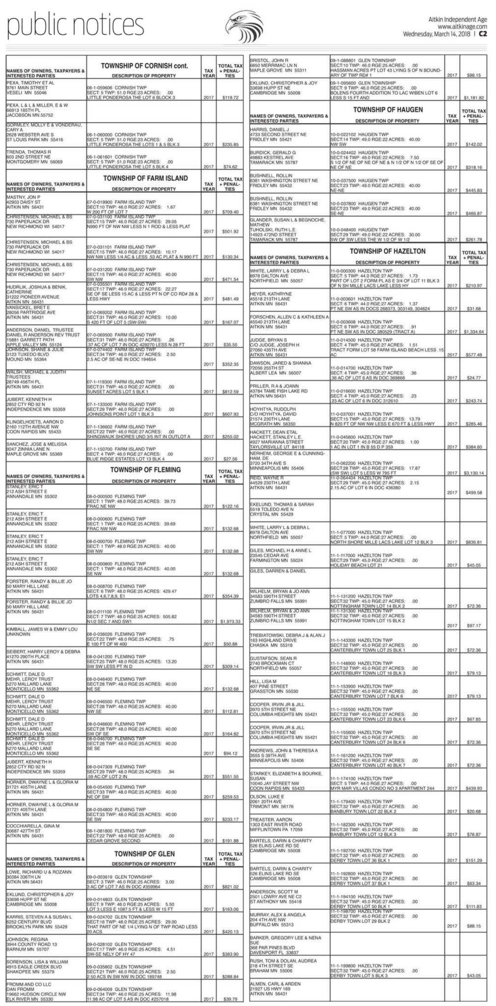 Notice of Delinquent Taxes, Aitkin County, Minnesota page 2 Legal