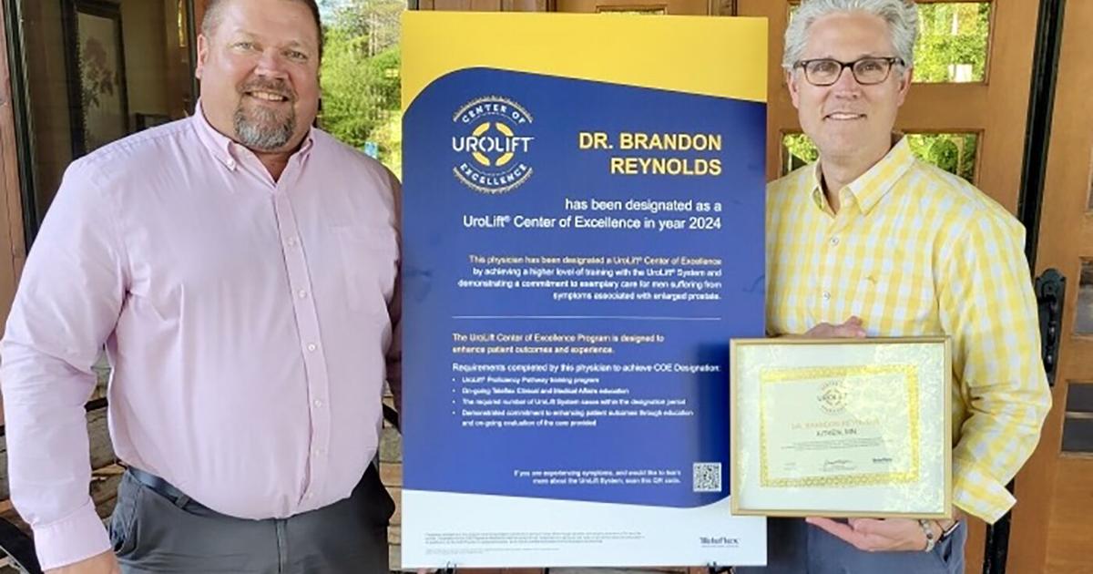 Brandon R Reynolds Center of Excellence designation for urologist Dr. Brandon Reynolds ...