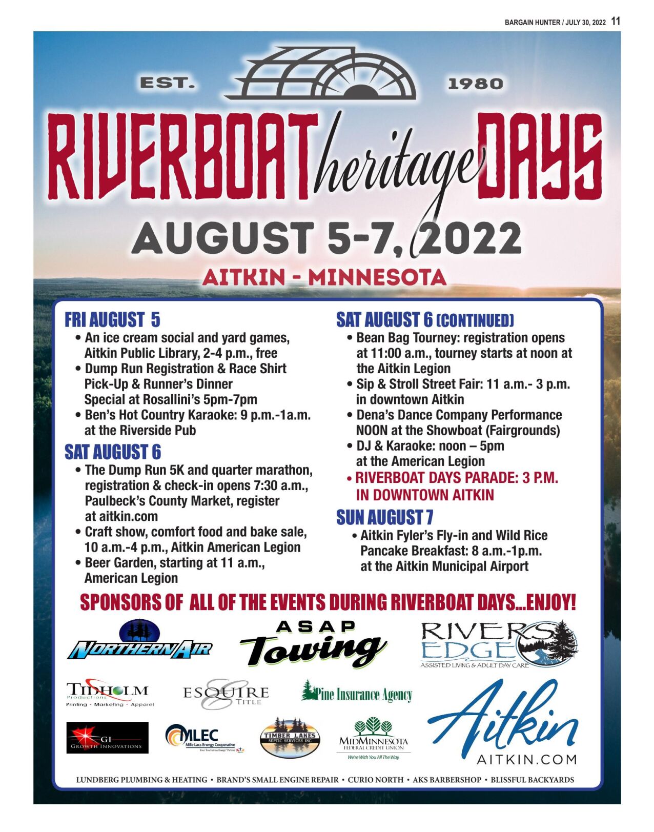 Riverboat Days Schedule 2022