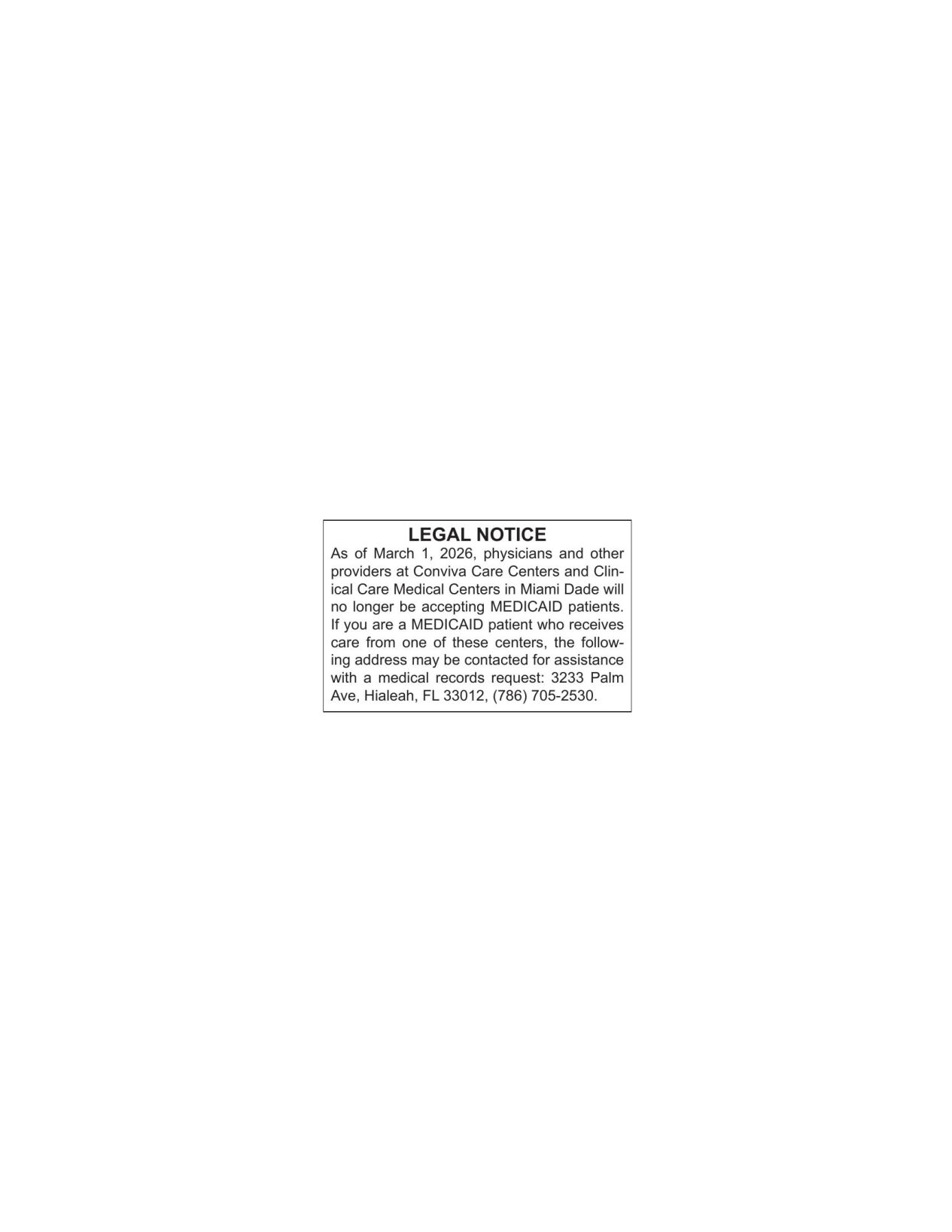 LEGAL NOTICE | Legal Announcements | miamitimesonline.com