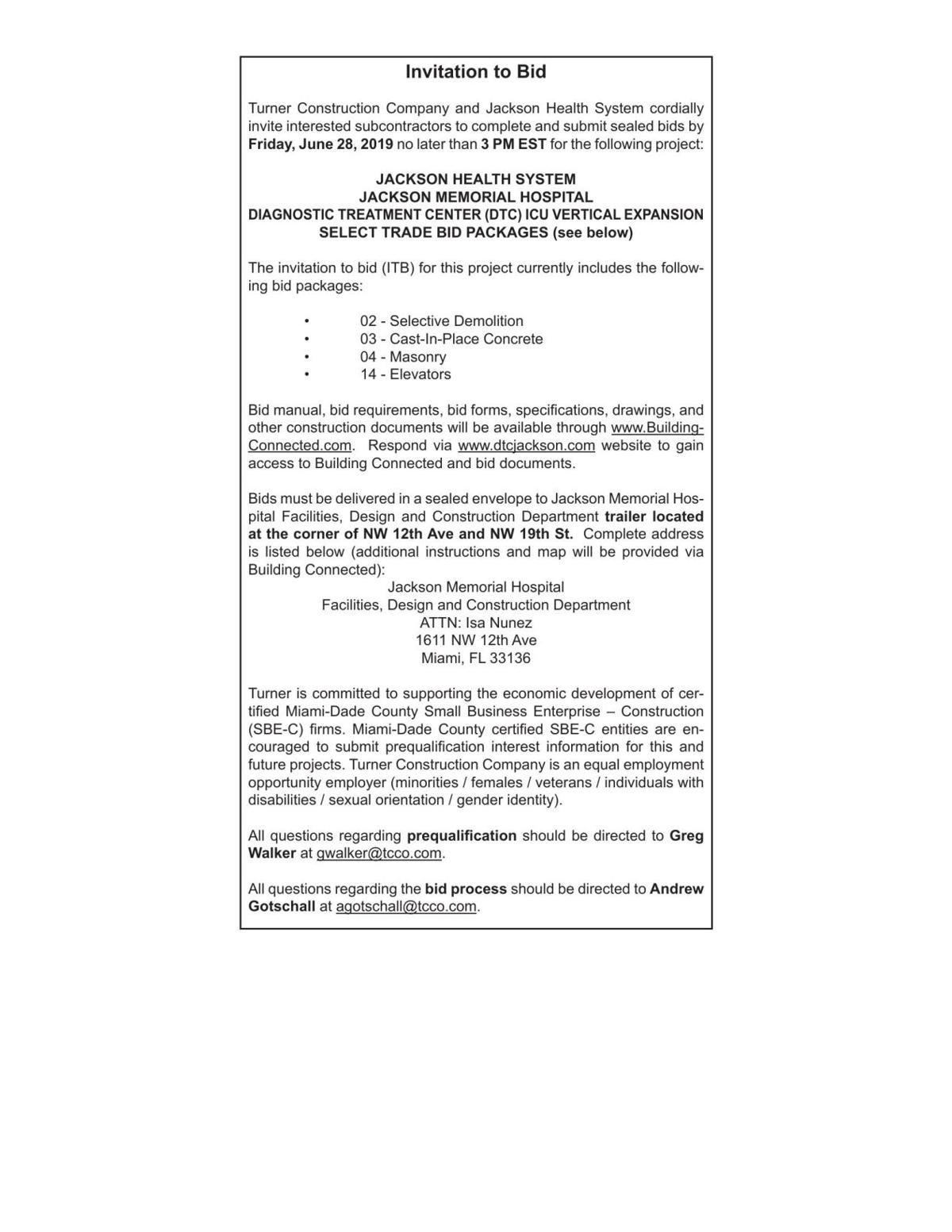 Invitation To Bid Legal Announcements Miamitimesonline Legal Announcements Miamitimesonline