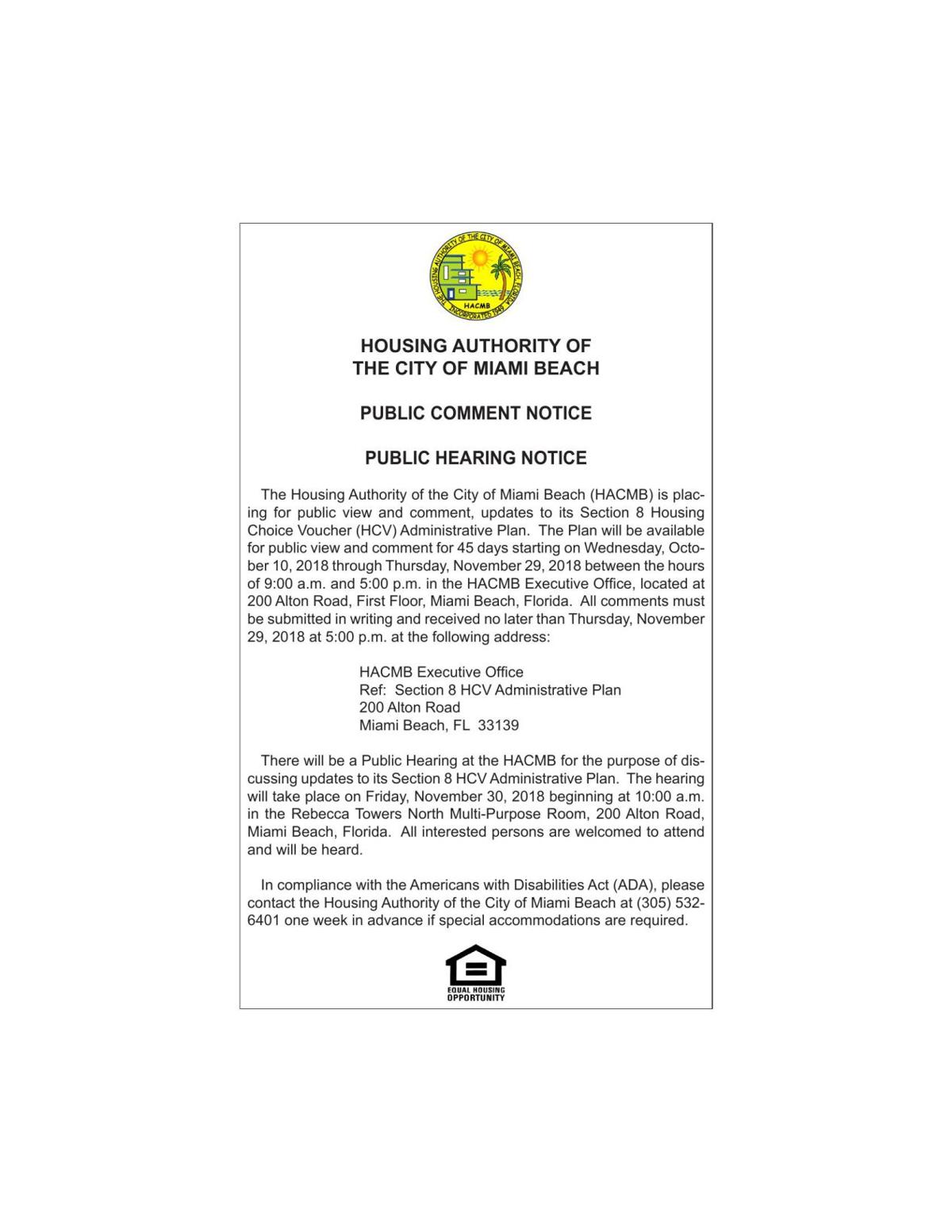 Housing Authority Of The City Of Miami Beach Legal Announcements Miamitimesonlinecom