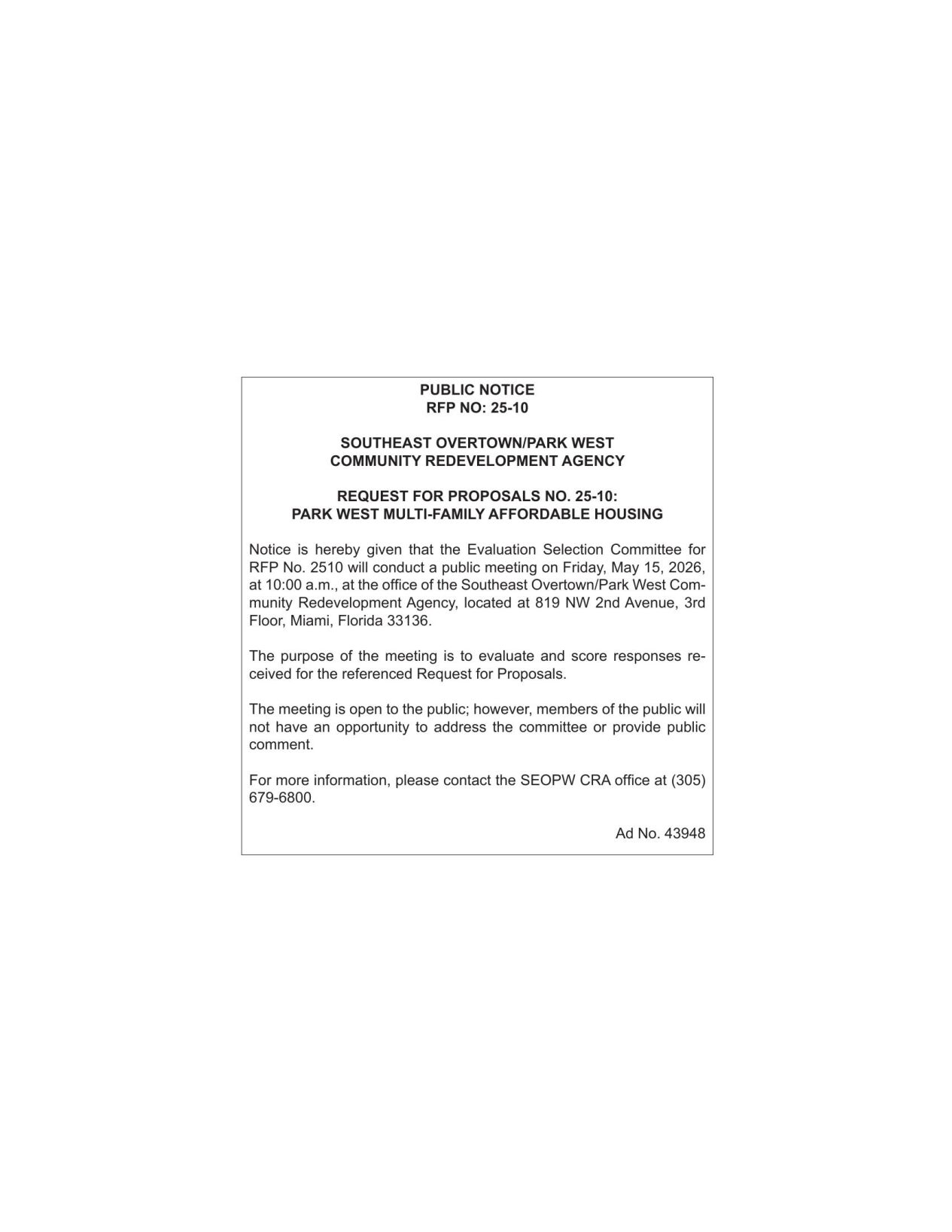 PUBLIC NOTICE | Legal Announcements | miamitimesonline.com