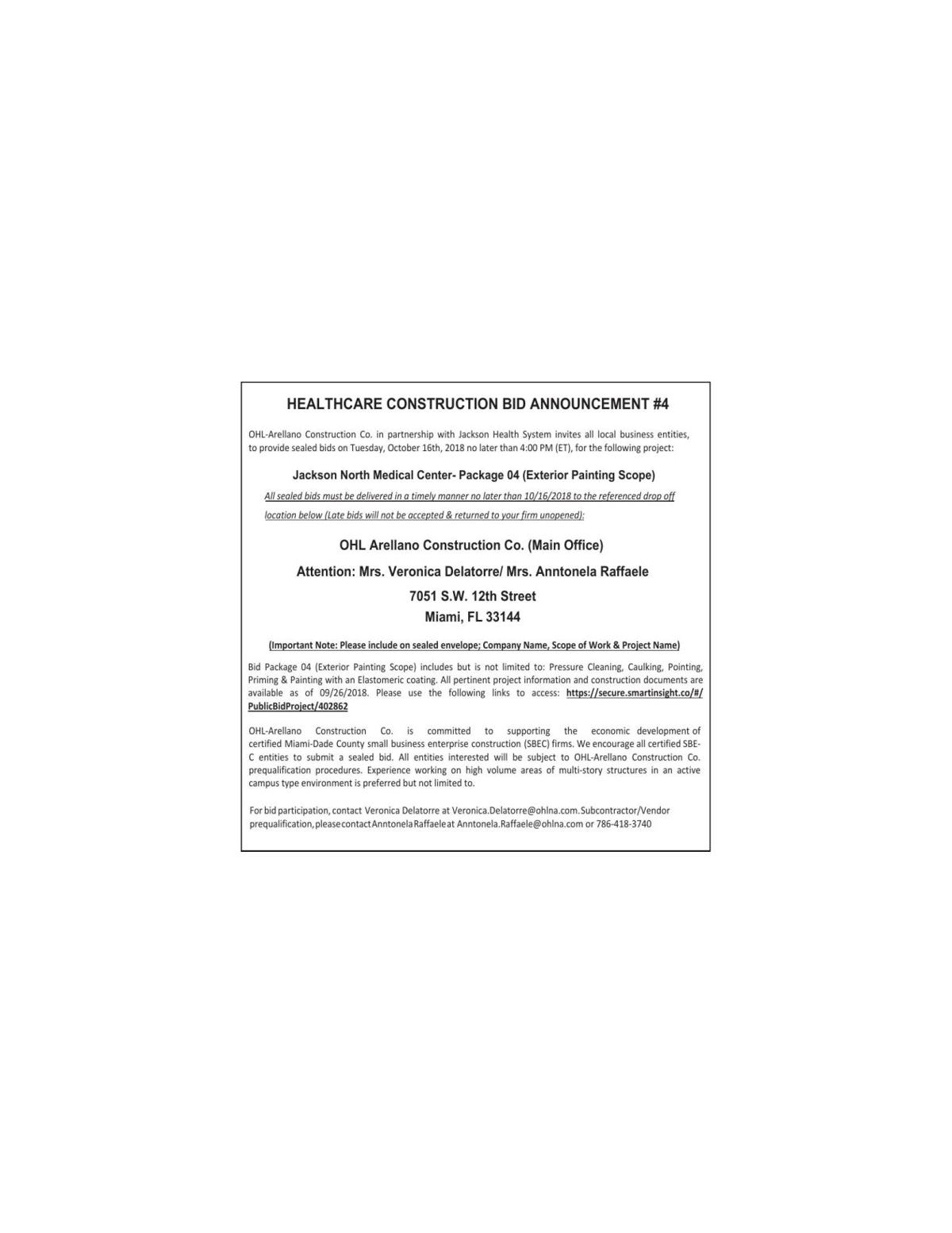 Healthcare Construction Legal Announcements Miamitimesonline Com