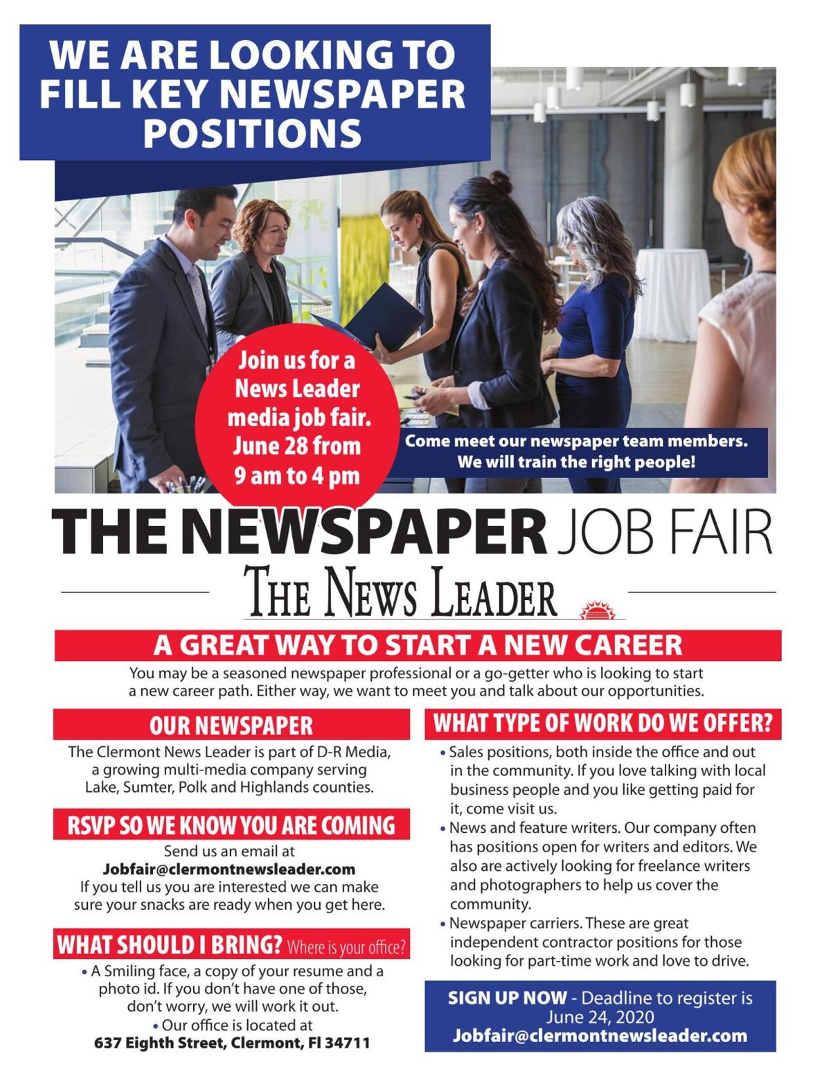 WE ARE LOOKING TO FILL KEY NEWSPAPER POSITIONS