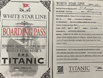 Titanic Boarding Pass and First Class Ticket White Star Lines 