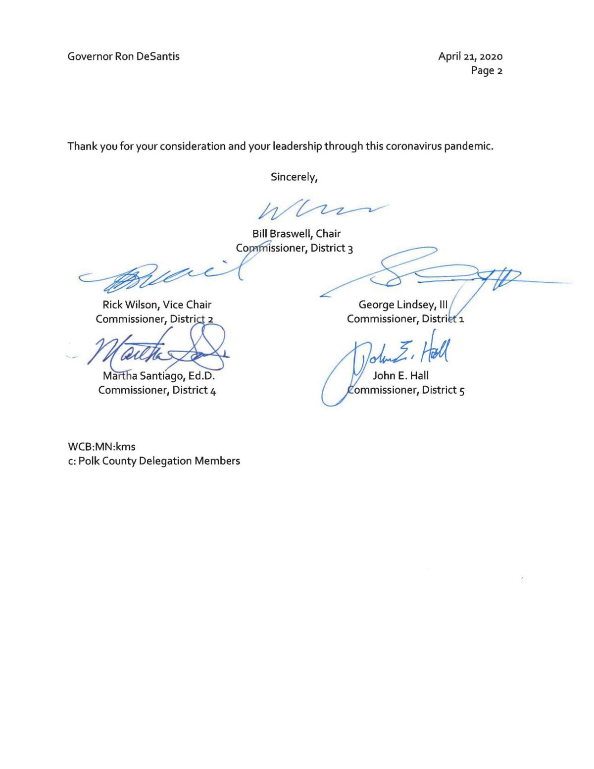 Polk Board Of County Commissioners Sends Letter To Gov Ron