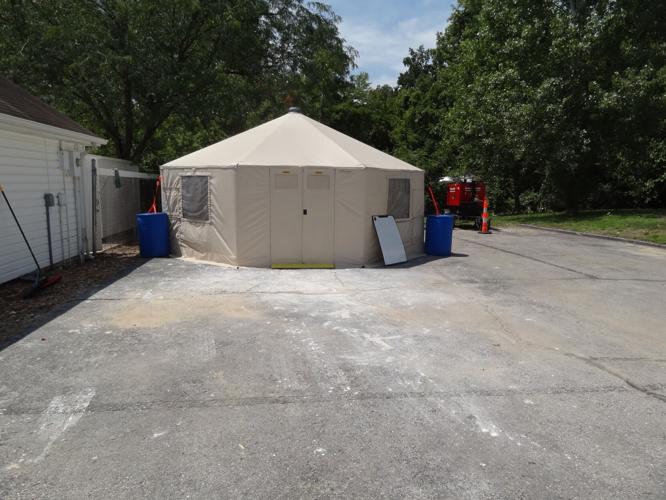 St Charles County Emergency Management Tent in pool area - with air conditioner