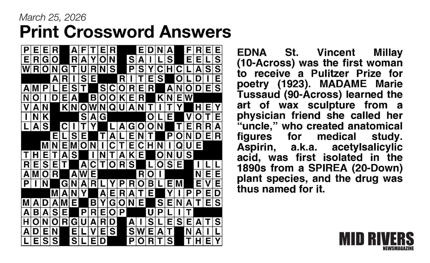 Crossword Answers: March 25, 2026 | Crossword Puzzle |  midriversnewsmagazine.com