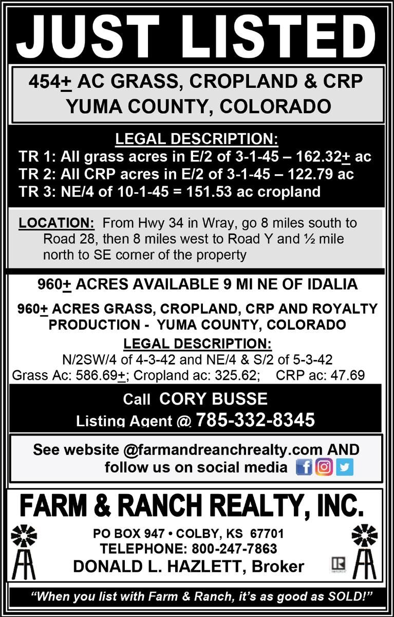 454 +/ Acres grass, Cropland & CRP Land For Sale