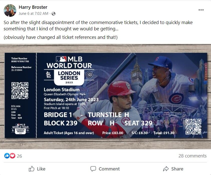 Ticket Sale for MLB London Series 2020 between Chicago Cubs and St