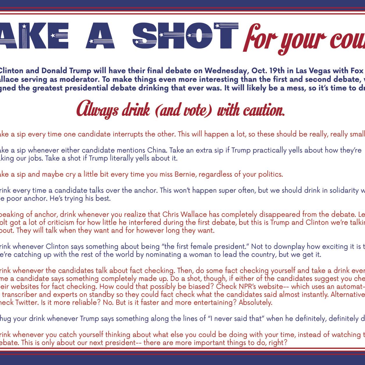 Drunk Democracy The Presidential Debate Drinking Game Arts Culture Montanakaimin Com
