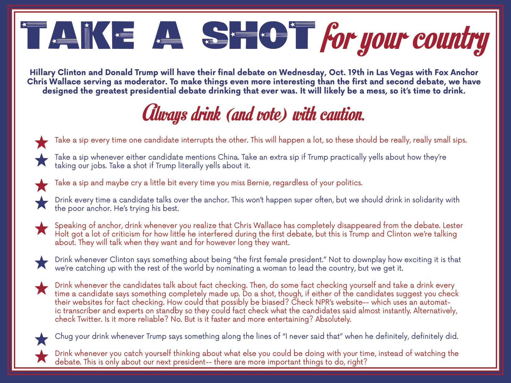 Drunk Democracy The Presidential Debate Drinking Game Arts Culture Montanakaimin Com