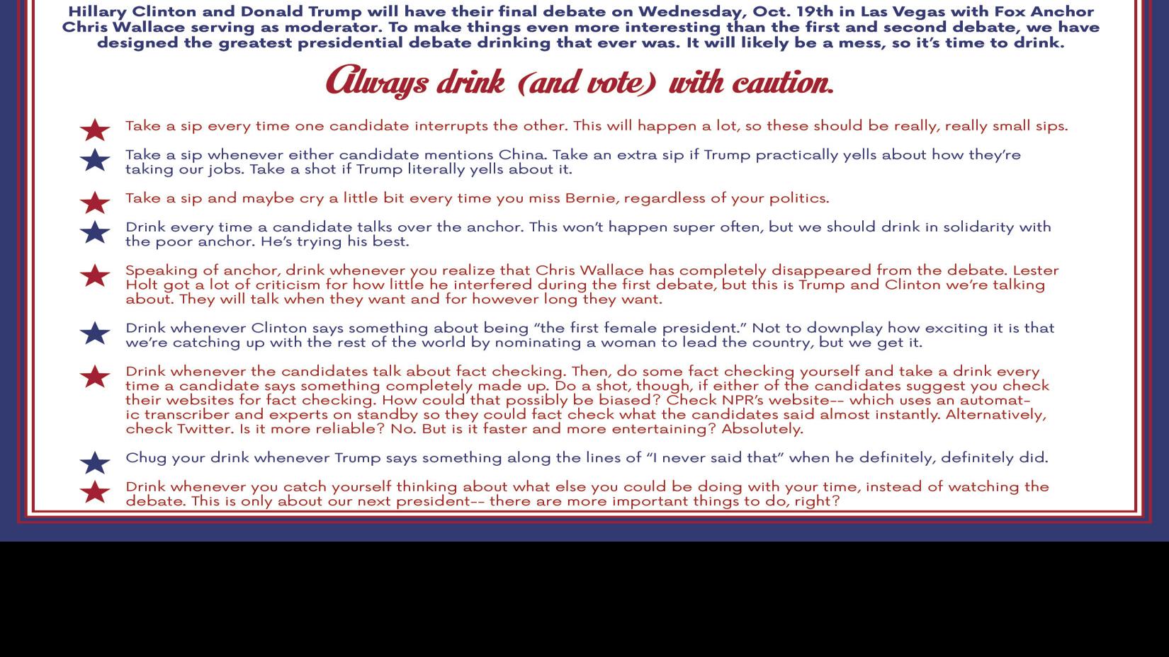 Drunk Democracy The Presidential Debate Drinking Game Arts Culture Montanakaimin Com