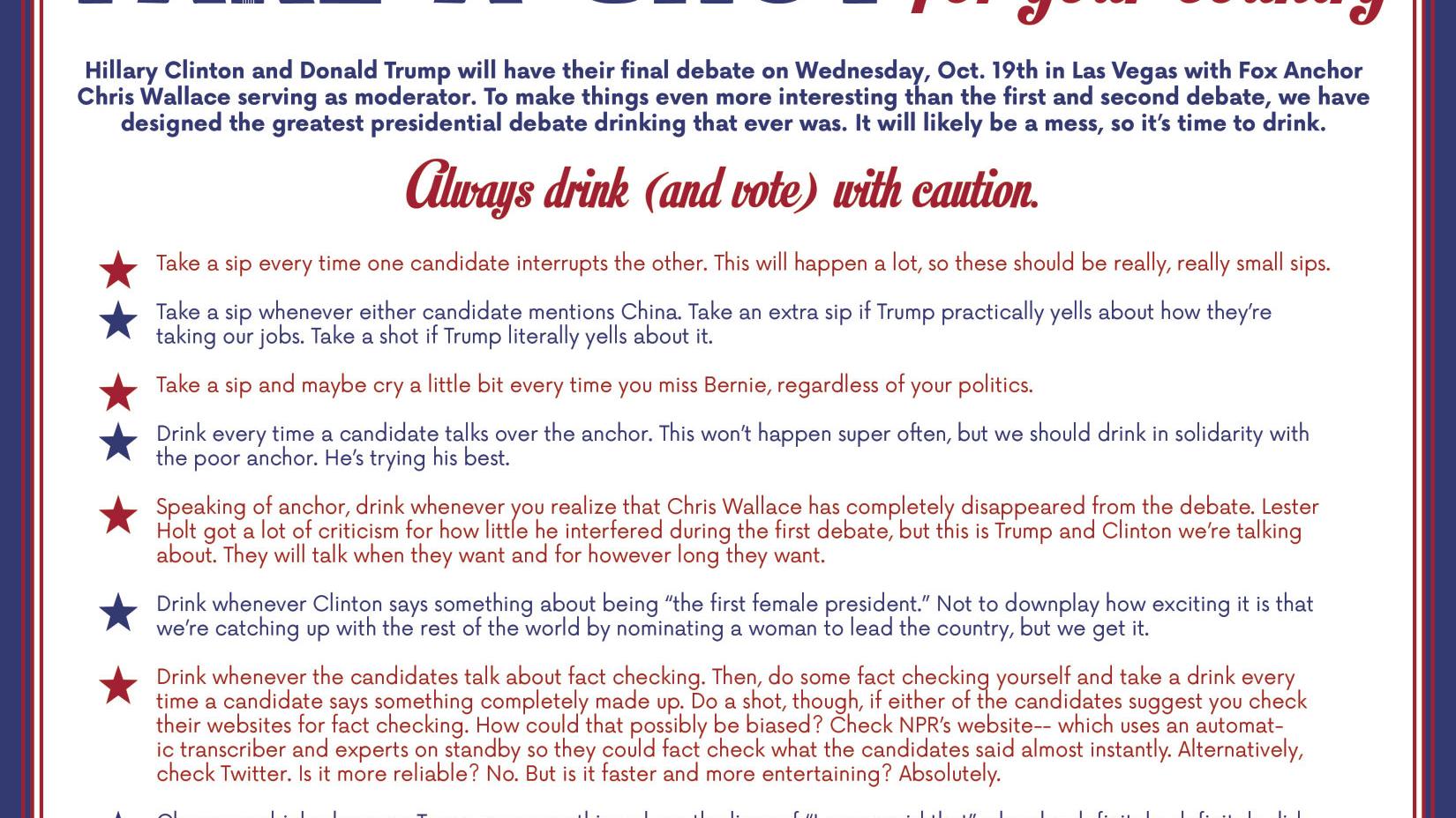 Drunk Democracy The Presidential Debate Drinking Game Arts Culture Montanakaimin Com