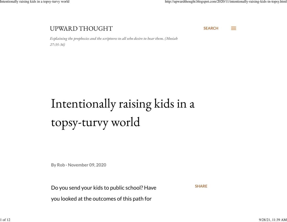 Intentionally raising kids in a topsy-turvy world
