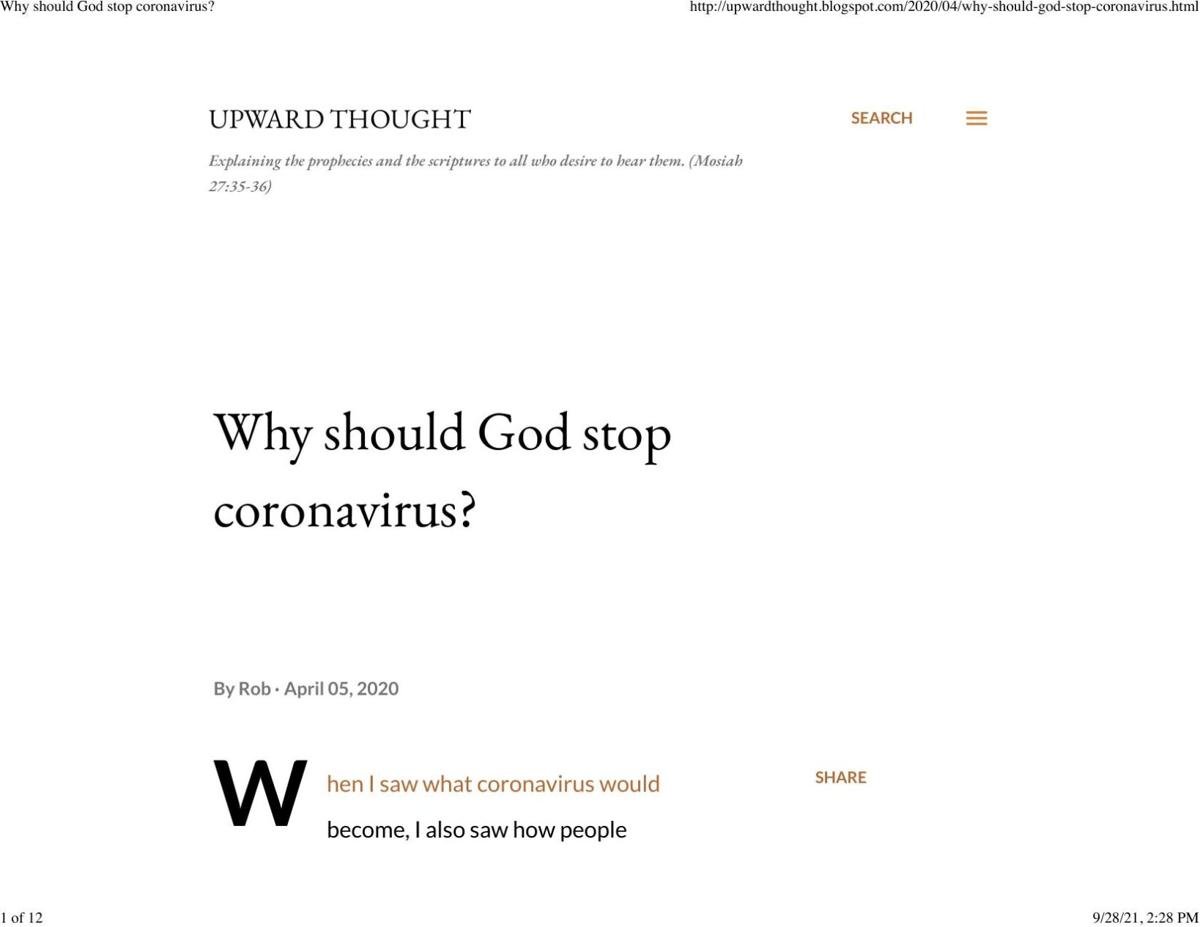 Why should God stop coronavirus?